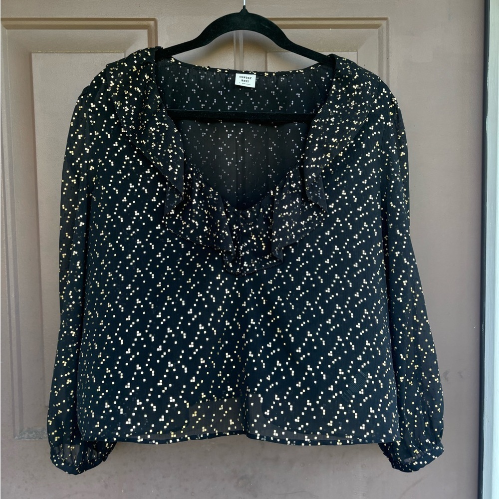 Sunday Best Sheer Black Blouse with Gold Dots